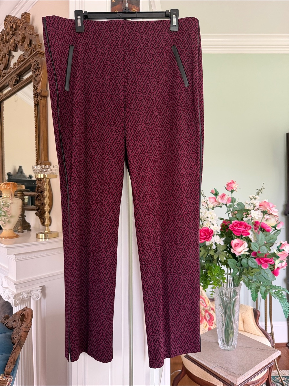 Wine Color Patterned So Slimming Juliet slim leg pants by Chicos, size 2